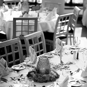 Black and White Photo of Table in Seasons Restaurant